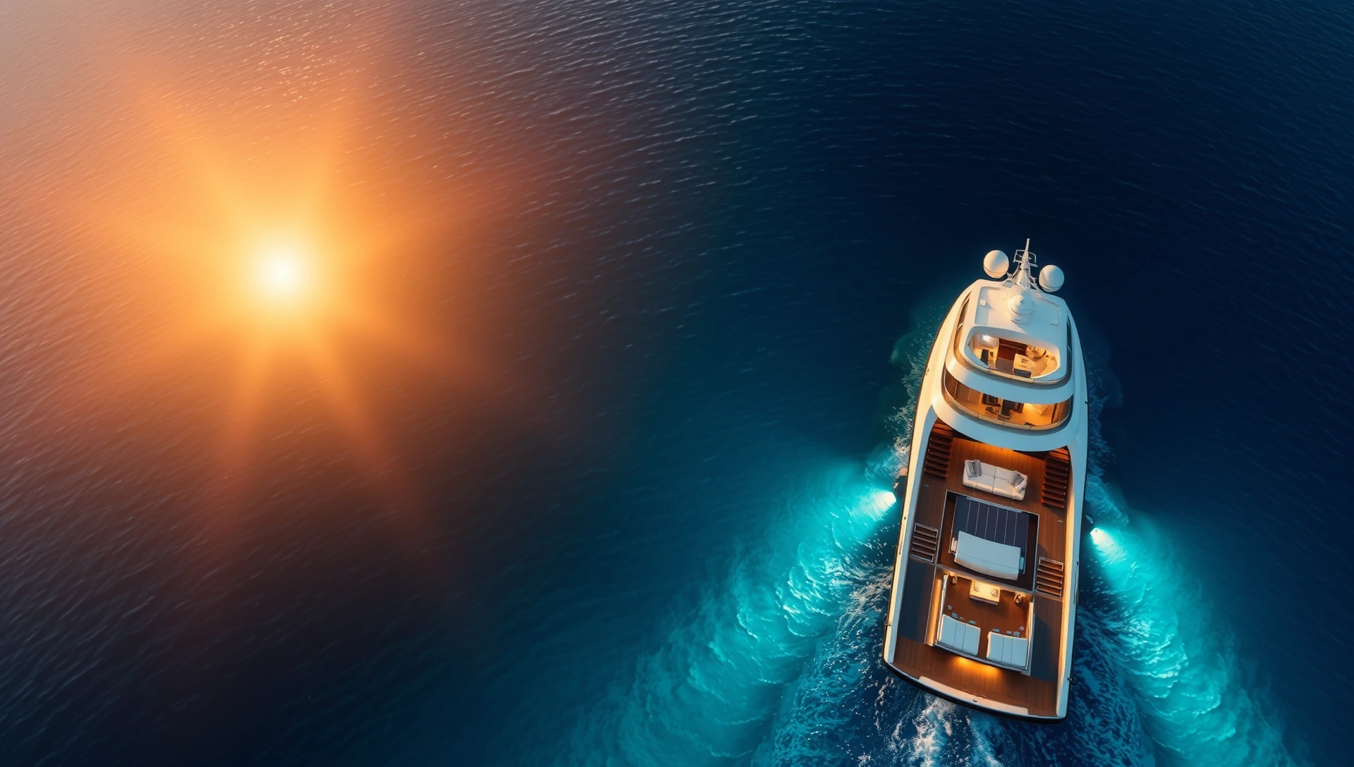 Luxury superyacht cruising through crystal blue Mediterranean waters at golden hour